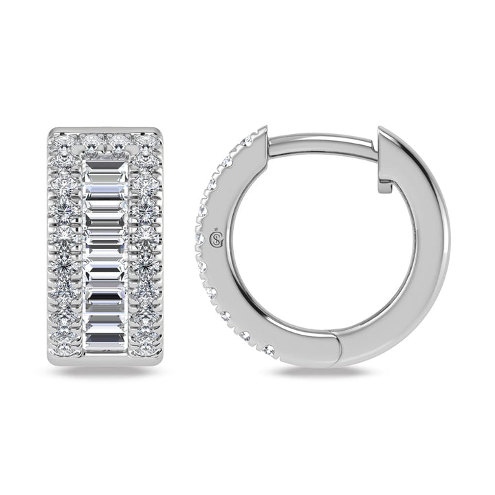14K White Gold Lab Grown Diamond 3/4 Ct.Tw. Huggies Earrings