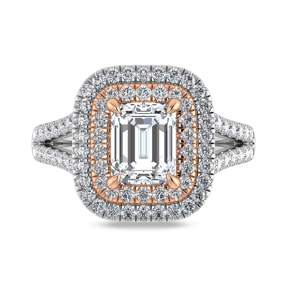 14K Two Tone Lab Grown Diamond 2 3/4 Ct.Tw. Radiant Shape Engagement Ring  (IGI Certified Center 2ct)