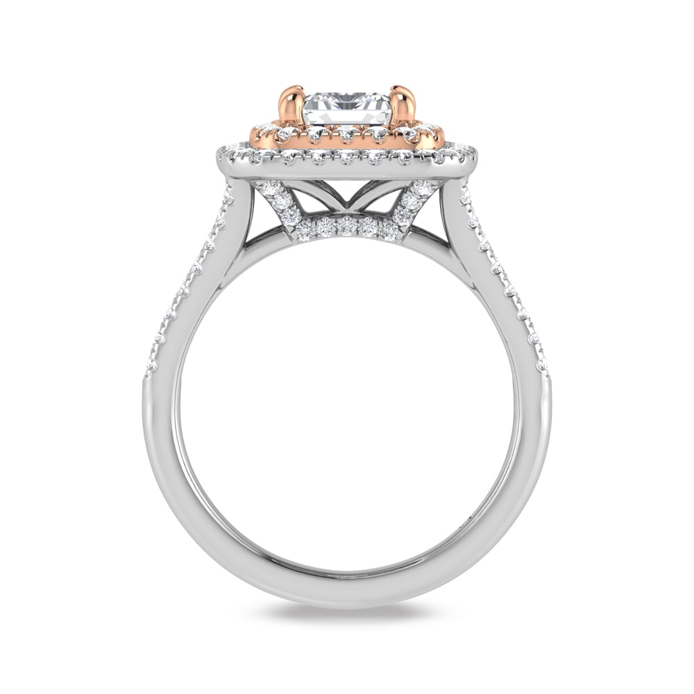 14K Two Tone Lab Grown Diamond 2 3/4 Ct.Tw. Radiant Shape Engagement Ring  (IGI Certified Center 2ct)