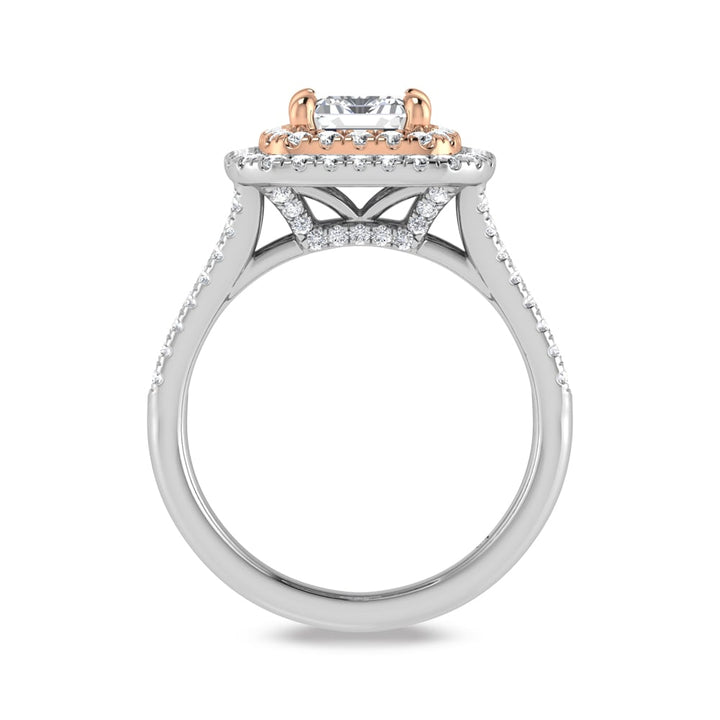 14K Two Tone Lab Grown Diamond 2 3/4 Ct.Tw. Radiant Shape Engagement Ring  (IGI Certified Center 2ct)