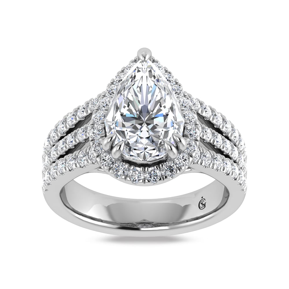 14K White Gold Lab Grown Diamond 3 7/8 Ct.Tw. Pear Shape Engagement Ring (IGI Certified Center 3ct)