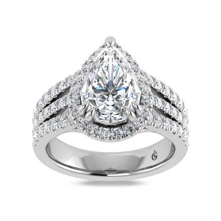 14K White Gold Lab Grown Diamond 3 7/8 Ct.Tw. Pear Shape Engagement Ring (IGI Certified Center 3ct)