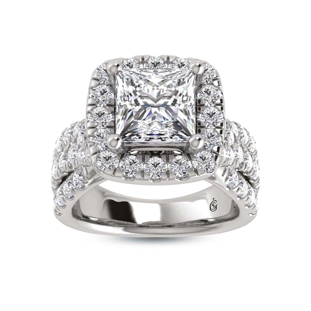 14K White Gold Lab Grown Diamond 4 7/8 Ct.Tw. Princess Shape Engagement Ring (IGI Certified Center 3ct)