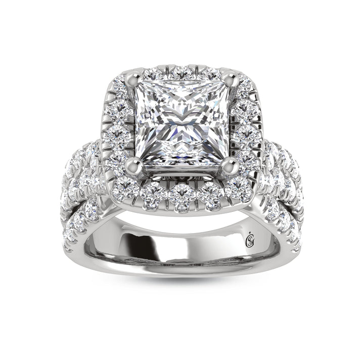 14K White Gold Lab Grown Diamond 4 7/8 Ct.Tw. Princess Shape Engagement Ring (IGI Certified Center 3ct)