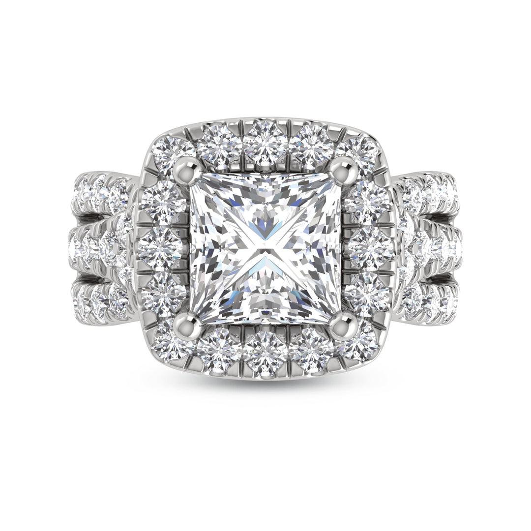 14K White Gold Lab Grown Diamond 4 7/8 Ct.Tw. Princess Shape Engagement Ring (IGI Certified Center 3ct)