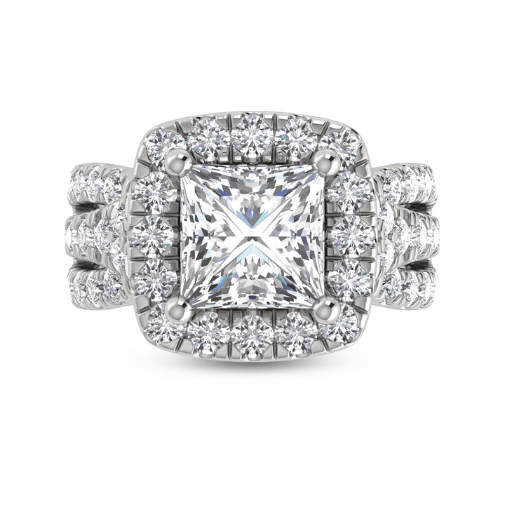 14K White Gold Lab Grown Diamond 4 7/8 Ct.Tw. Princess Shape Engagement Ring (IGI Certified Center 3ct)