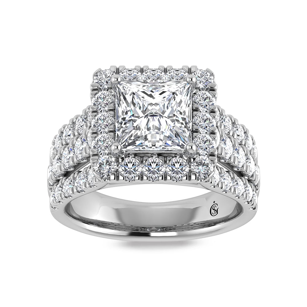 14K White Gold Lab Grown Diamond 4 3/4 Ct.Tw. Princess Shape Engagement Ring (IGI Certified Center 3ct)