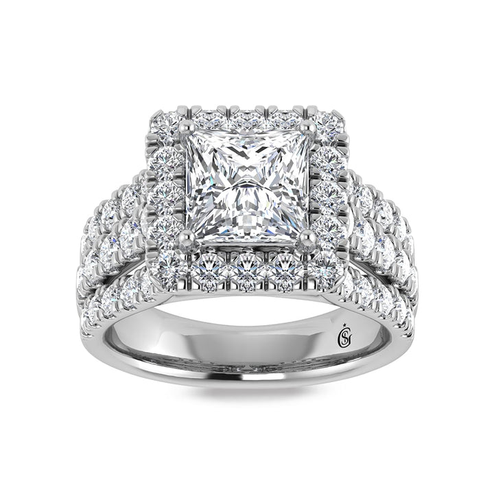14K White Gold Lab Grown Diamond 4 3/4 Ct.Tw. Princess Shape Engagement Ring (IGI Certified Center 3ct)