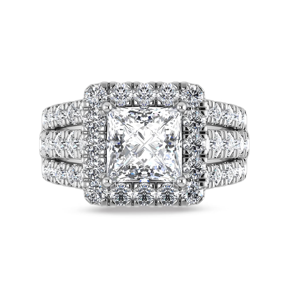 14K White Gold Lab Grown Diamond 4 3/4 Ct.Tw. Princess Shape Engagement Ring (IGI Certified Center 3ct)