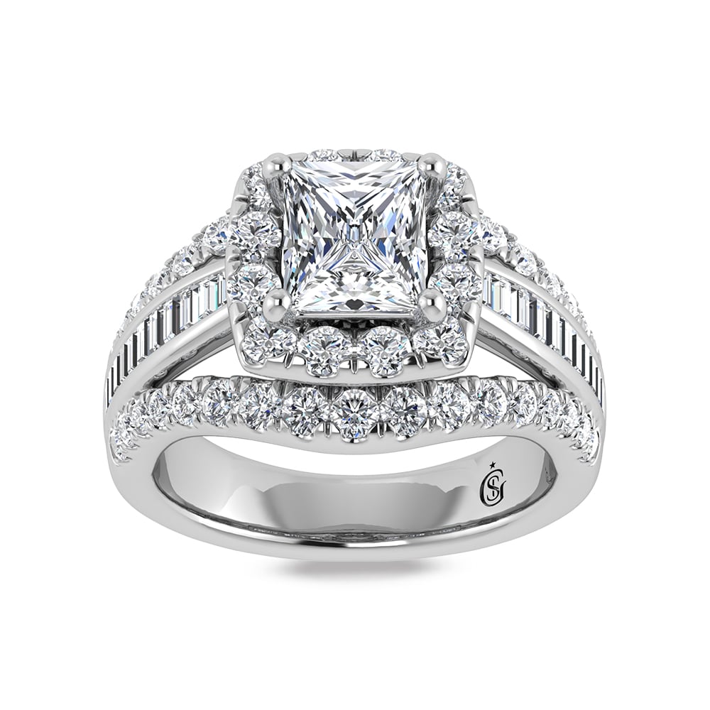 14K White Gold Lab Grown Diamond 5 1/3 Ct.Tw. Princess Shape Engagement Ring (IGI Certified Center 3ct)