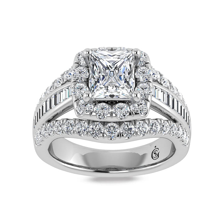 14K White Gold Lab Grown Diamond 5 1/3 Ct.Tw. Princess Shape Engagement Ring (IGI Certified Center 3ct)