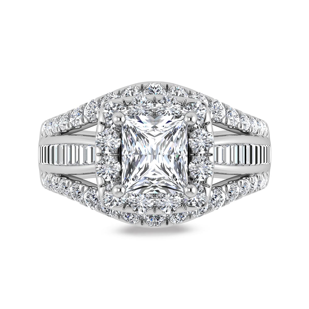 14K White Gold Lab Grown Diamond 5 1/3 Ct.Tw. Princess Shape Engagement Ring (IGI Certified Center 3ct)