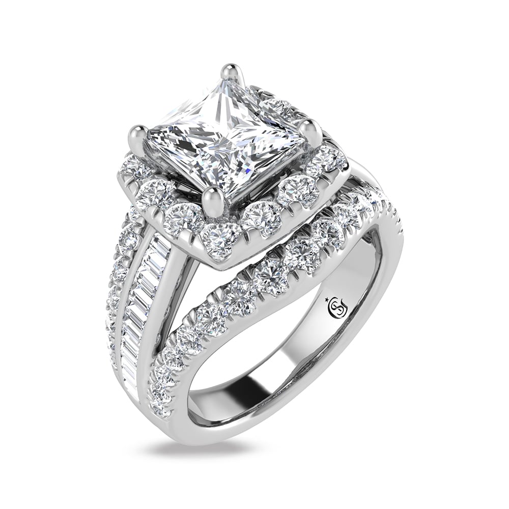14K White Gold Lab Grown Diamond 5 1/3 Ct.Tw. Princess Shape Engagement Ring (IGI Certified Center 3ct)