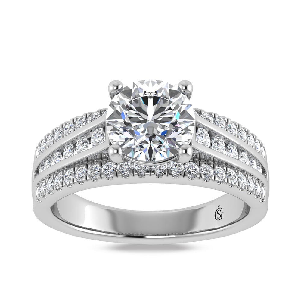 10K White Gold Lab Grown Diamond 2 1/2 Ct.Tw. Round Shape Engagement Ring (IGI Certified Center 2ct)