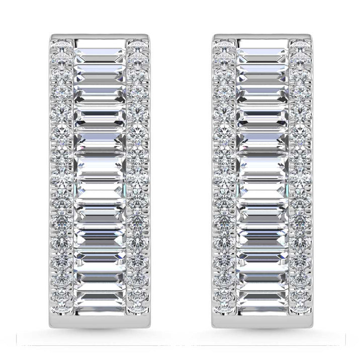 14K White Gold Round & Baguette Lab Grown Diamond 4 Ct.Tw. Hoop Earrings