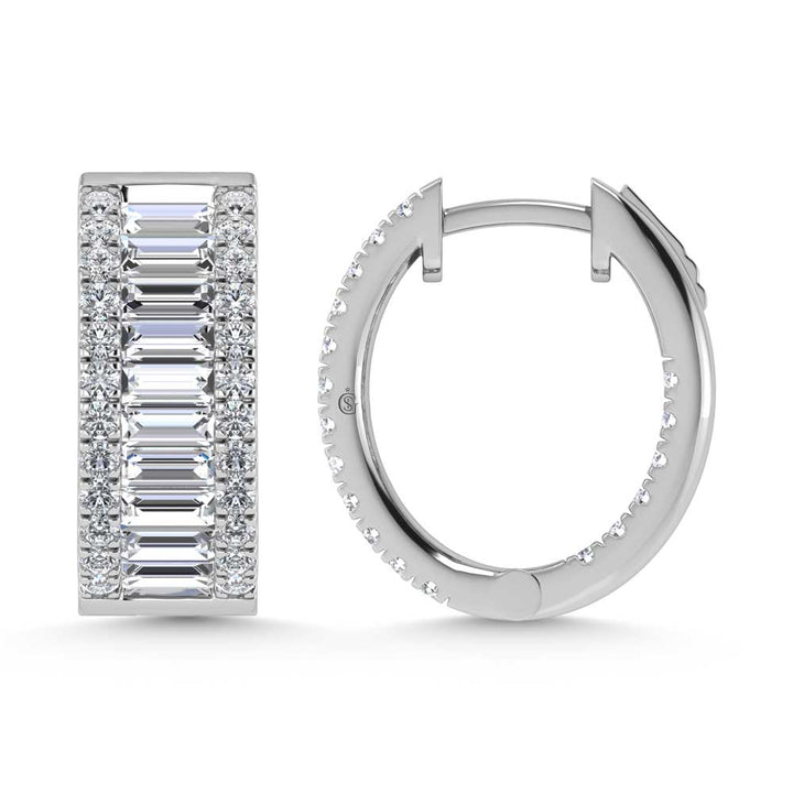 14K White Gold Round & Baguette Lab Grown Diamond 3 Ct.Tw. Hoop Earrings