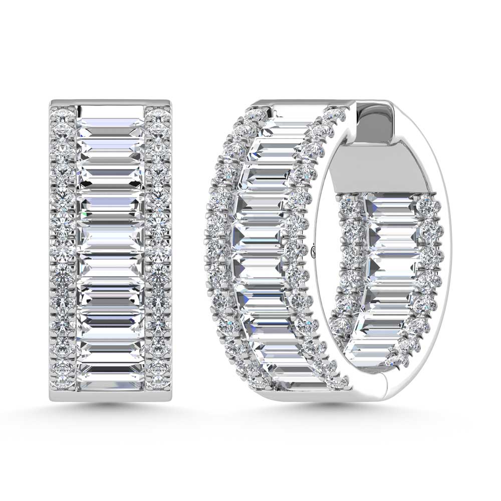 14K White Gold Round & Baguette Lab Grown Diamond 10 Ct.Tw. Hoop Earrings