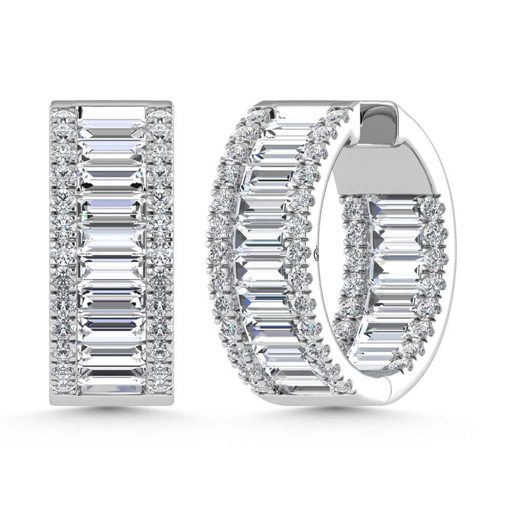 14K White Gold Round & Baguette Lab Grown Diamond 10 Ct.Tw. Hoop Earrings