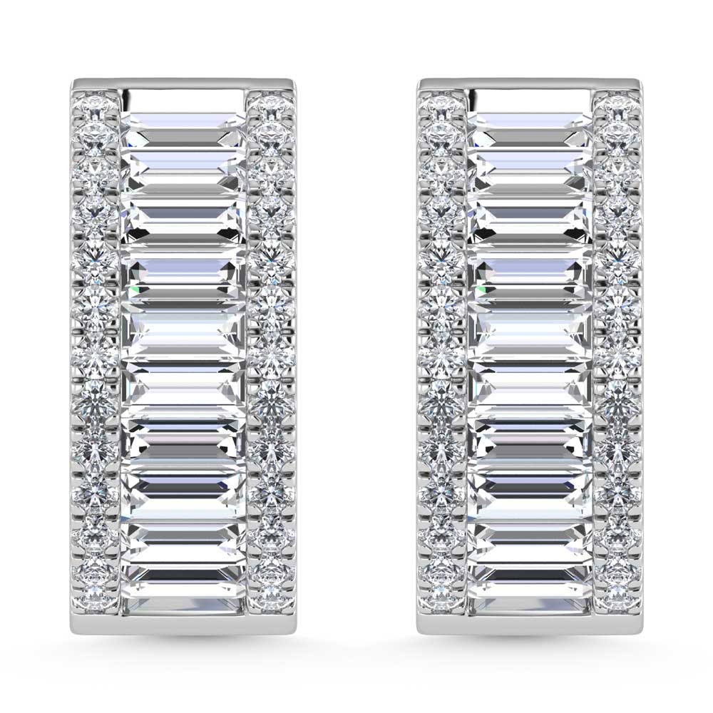14K White Gold Round & Baguette Lab Grown Diamond 10 Ct.Tw. Hoop Earrings