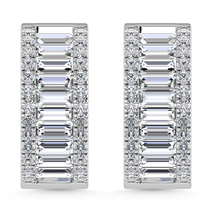 14K White Gold Round & Baguette Lab Grown Diamond 10 Ct.Tw. Hoop Earrings