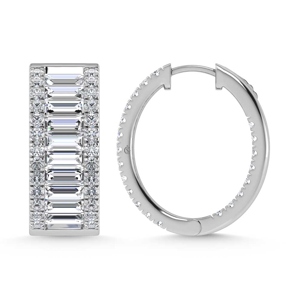 14K White Gold Round & Baguette Lab Grown Diamond 10 Ct.Tw. Hoop Earrings
