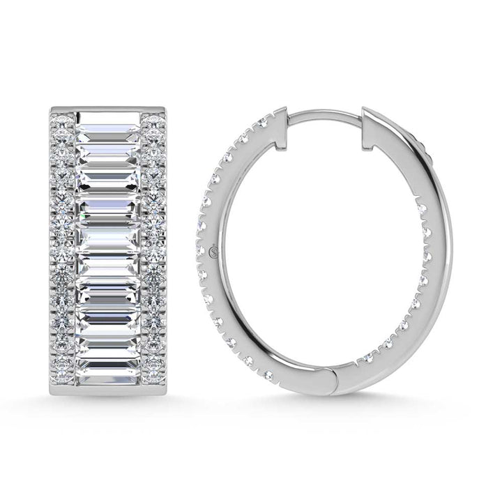 14K White Gold Round & Baguette Lab Grown Diamond 10 Ct.Tw. Hoop Earrings