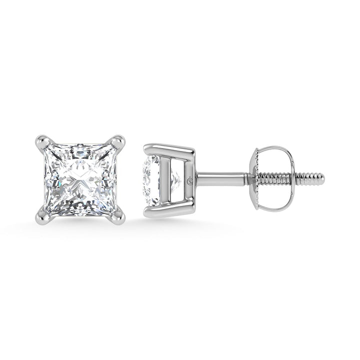 14K White Gold Lab Grown Diamond 2 Ct.Tw. IGI certified VS F+ Princess Stud Earrings (Available in 2ct to 4ct)