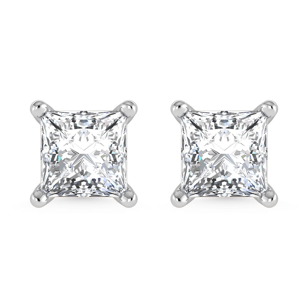 14K White Gold Lab Grown Diamond 3 Ct.Tw. IGI certified VS F+ Princess Stud Earrings (Available in 2ct to 4ct)