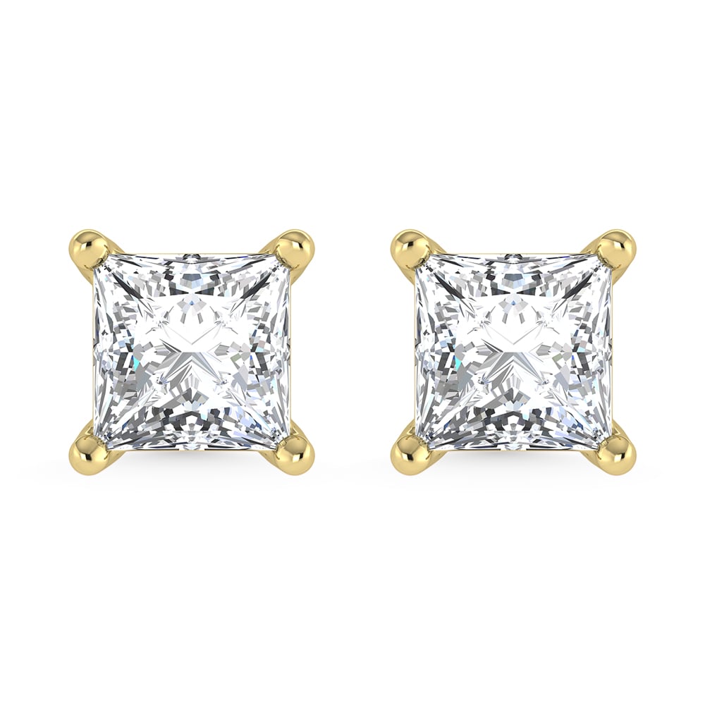 14K Yellow Gold Lab Grown Diamond 1/2 Ct.Tw. Starlab Certified VS F+ Princess Stud Earrings (Available in 0.50ct to 1.50ct)