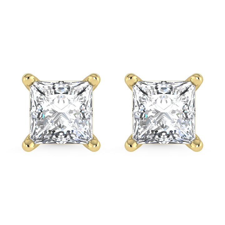 14K Yellow Gold Lab Grown Diamond 3/4 Ct.Tw. Starlab Certified VS F+ Princess Stud Earrings (Available in 0.50ct to 1.50ct)
