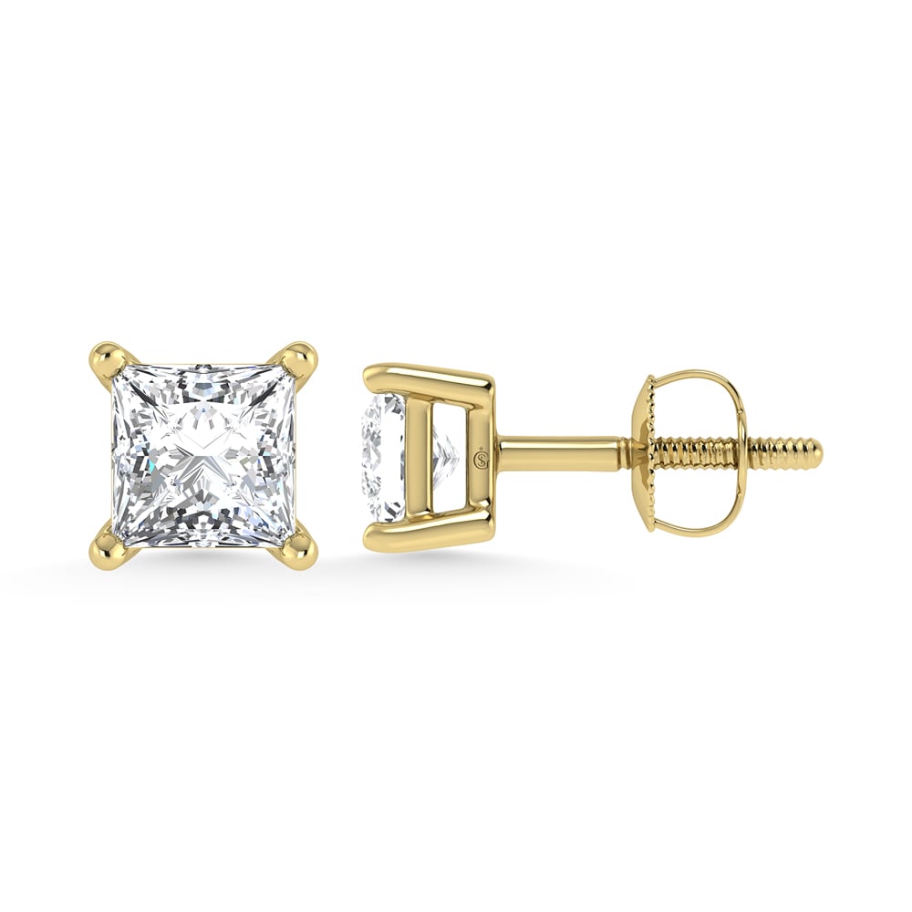 14K Yellow Gold Lab Grown Diamond 1 Ct.Tw. Starlab Certified VS F+ Princess Stud Earrings (Available in 0.50ct to 1.50ct)