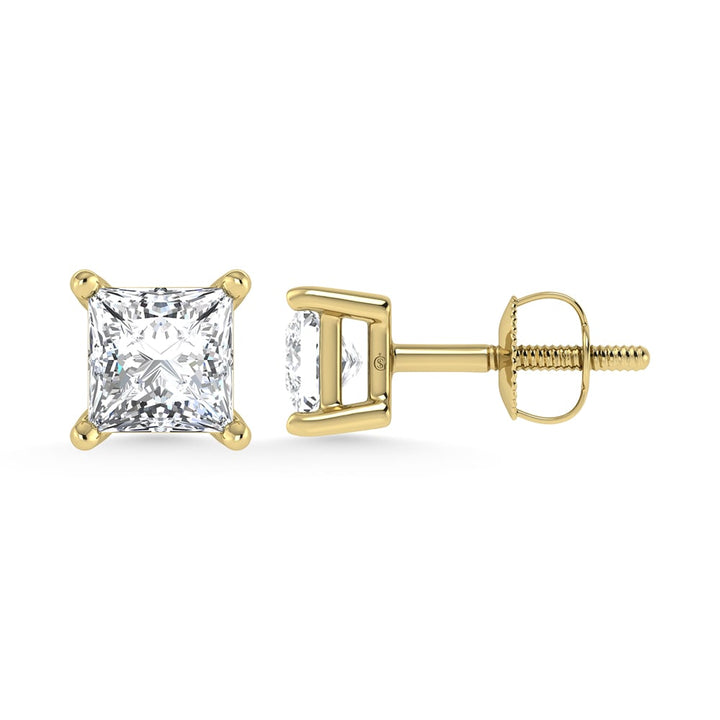14K Yellow Gold Lab Grown Diamond 1 Ct.Tw. Starlab Certified VS F+ Princess Stud Earrings (Available in 0.50ct to 1.50ct)
