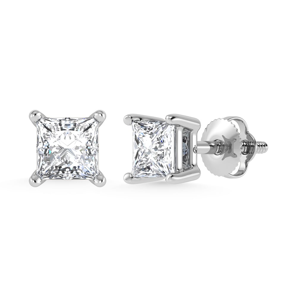 14K White Gold Lab Grown Diamond 3 Ct.Tw. IGI certified CVD VS1+ G+ Princess Stud Earrings (Available in 0.50ctw to 4ctw)
