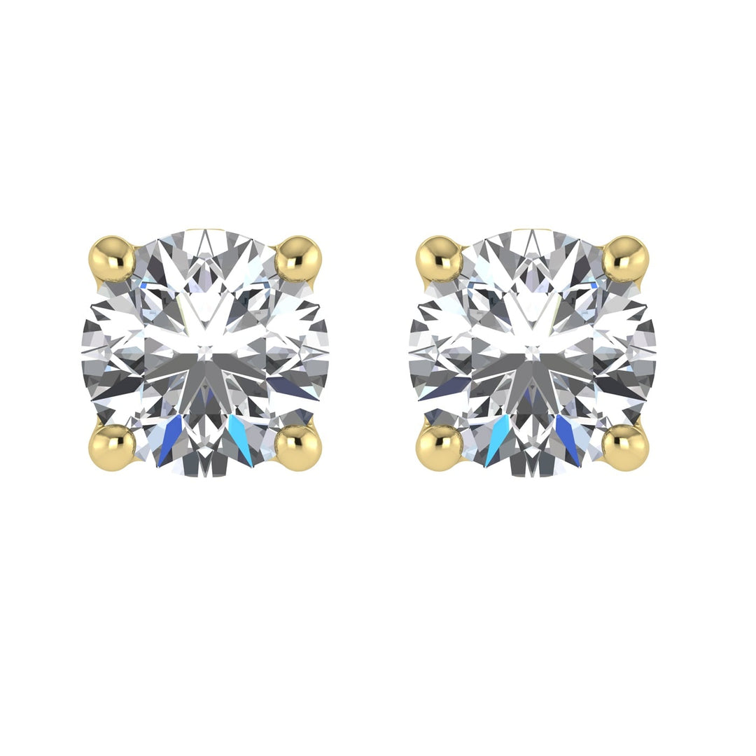 14K Yellow Gold Lab Grown Diamond 2 Ct.Tw. Starlab Certified VS F+ Solitaire Studs (Available in 0.10ct to 4ct)