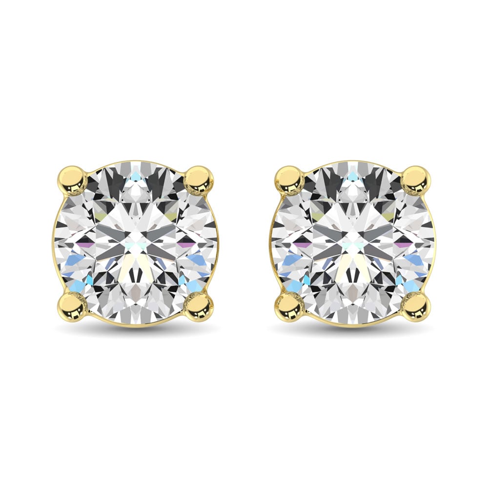 14K Yellow Gold Lab Grown Diamond 3 Ct.Tw. Non certified HPHT VS1+ G+ Solitaire Studs (Available in 0.50ctw to 4ctw)