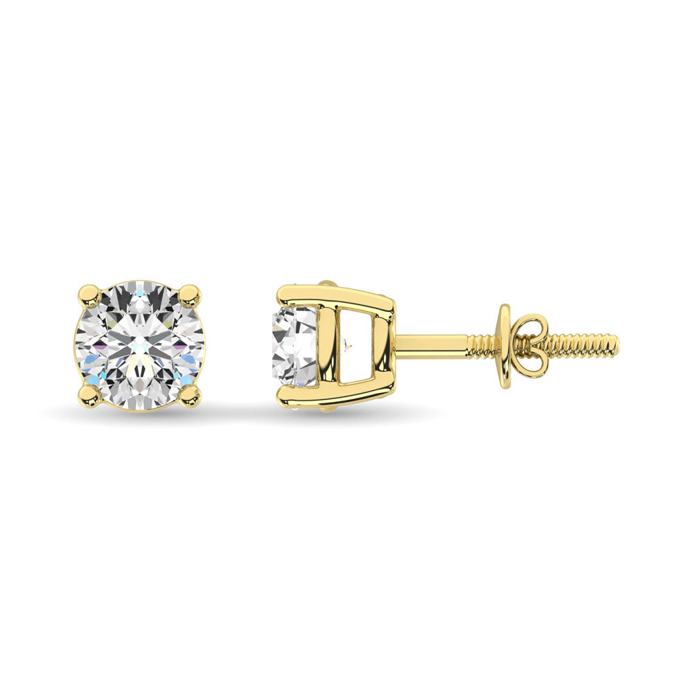 14K Yellow Gold Lab Grown Diamond 3 Ct.Tw. Non certified HPHT VS1+ G+ Solitaire Studs (Available in 0.50ctw to 4ctw)