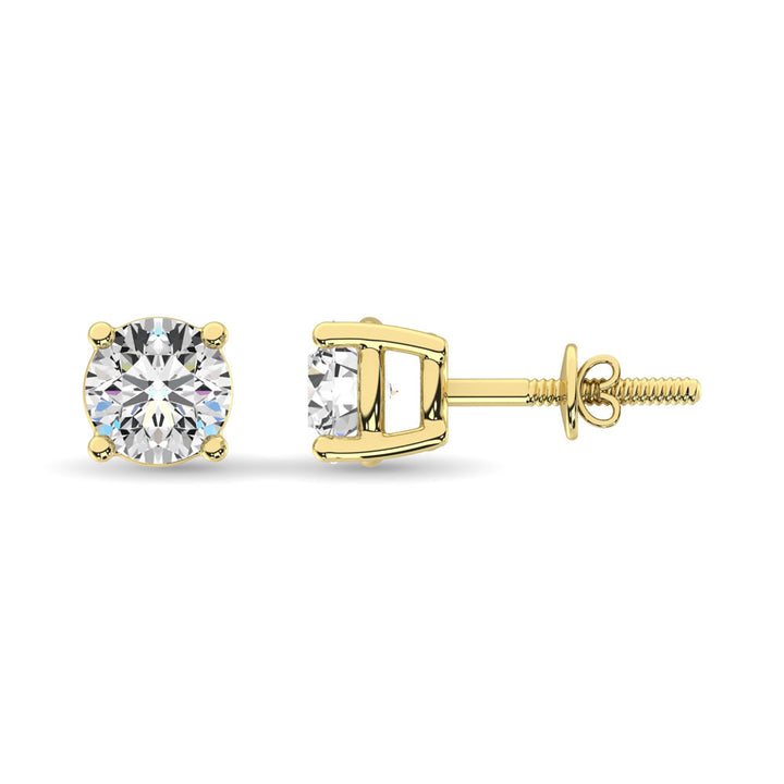 14K Yellow Gold Lab Grown Diamond 3 Ct.Tw. Non certified HPHT VS1+ G+ Solitaire Studs (Available in 0.50ctw to 4ctw)
