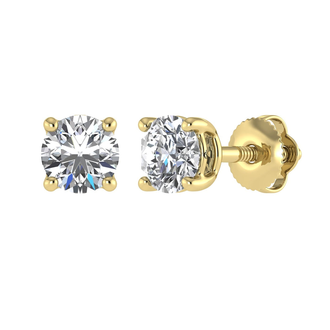 14K Yellow Gold Lab Grown Diamond 1/2 Ct.Tw. Non certified CVD VS1+ G+ Solitaire Studs (Available in 0.10ct to 4ct)
