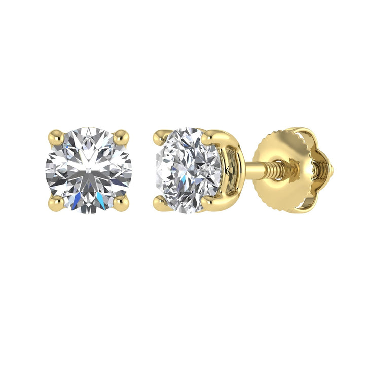 14K Yellow Gold Lab Grown Diamond 2 Ct.Tw. IGI certified VS F+ Solitaire Studs (Available in 2ct to 4ct)