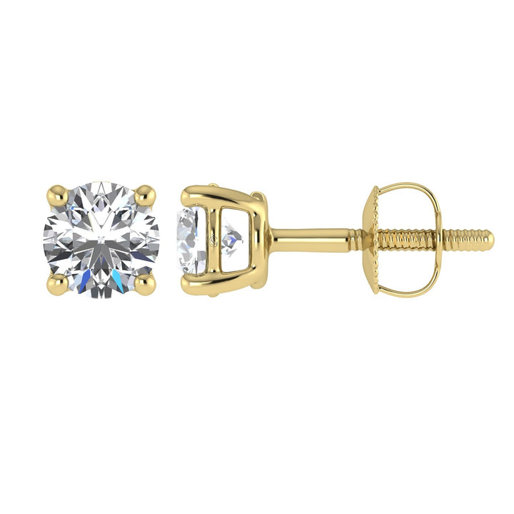14K Yellow Gold Lab Grown Diamond 3 Ct.Tw. IGI certified VS F+ Solitaire Studs (Available in 2ct to 4ct)