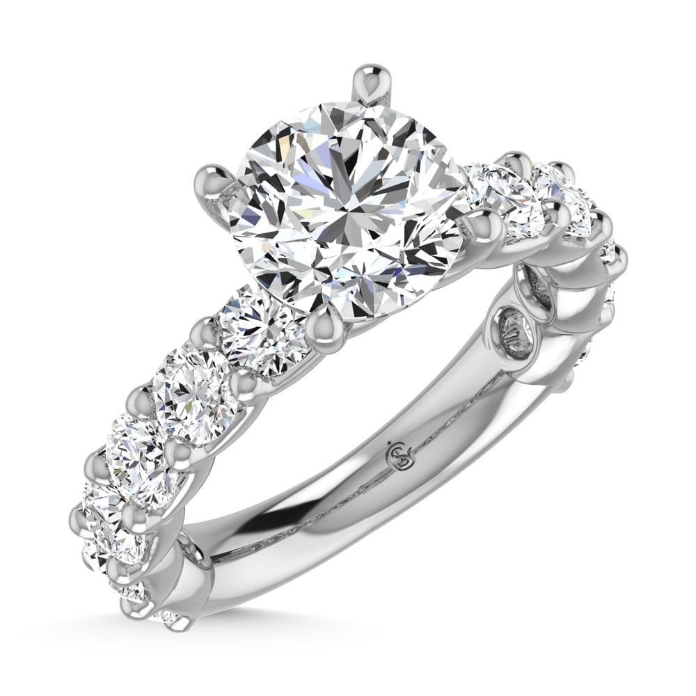 14K White Gold Diamond 4 1/10 Ct.Tw. Round Shape Three Forth Engagement Ring (IGI Certified Center 2CT)