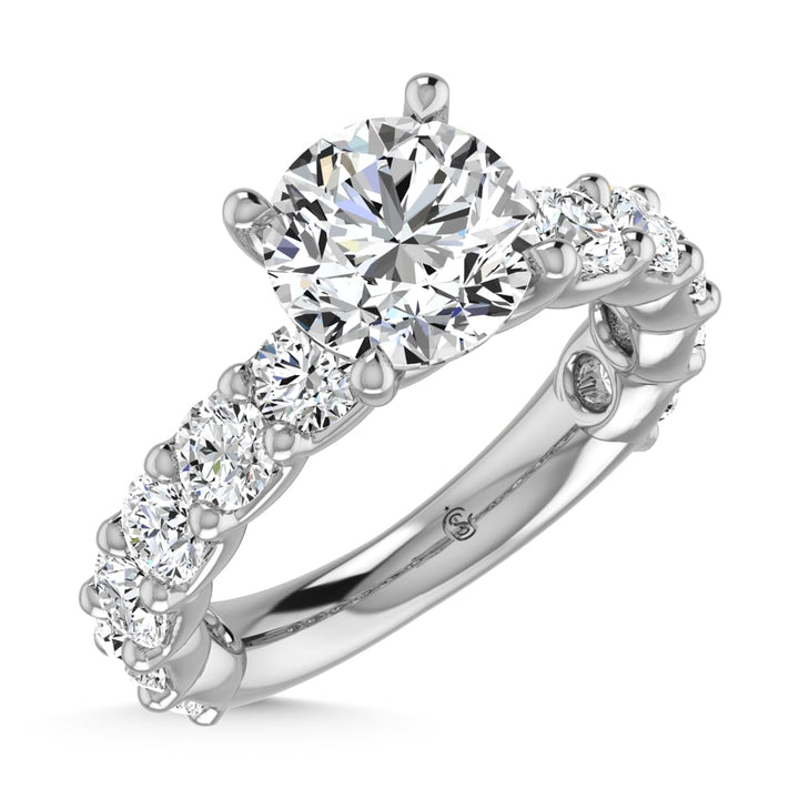 14K White Gold Diamond 4 1/10 Ct.Tw. Round Shape Three Forth Engagement Ring (IGI Certified Center 2CT)