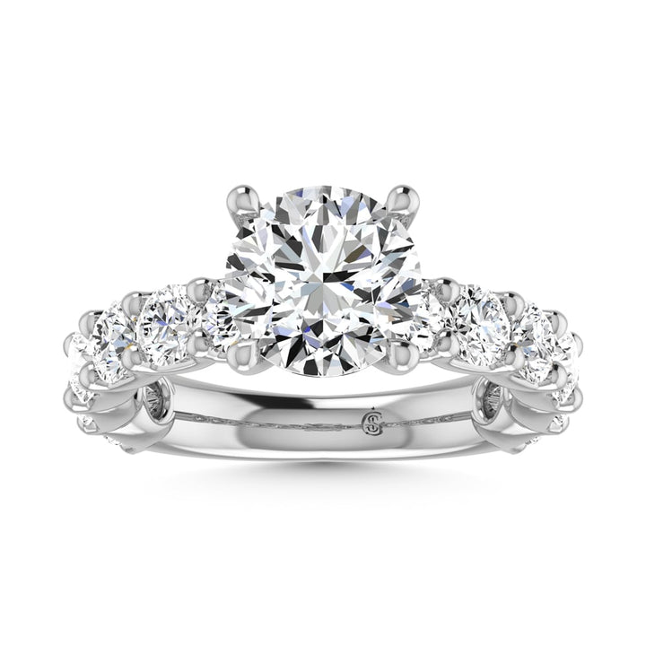 14K White Gold Lab Grown Diamond  5 3/8 Ct.Tw. Round Shape Three Forth Engagement Ring (IGI Certified Center 3CT)