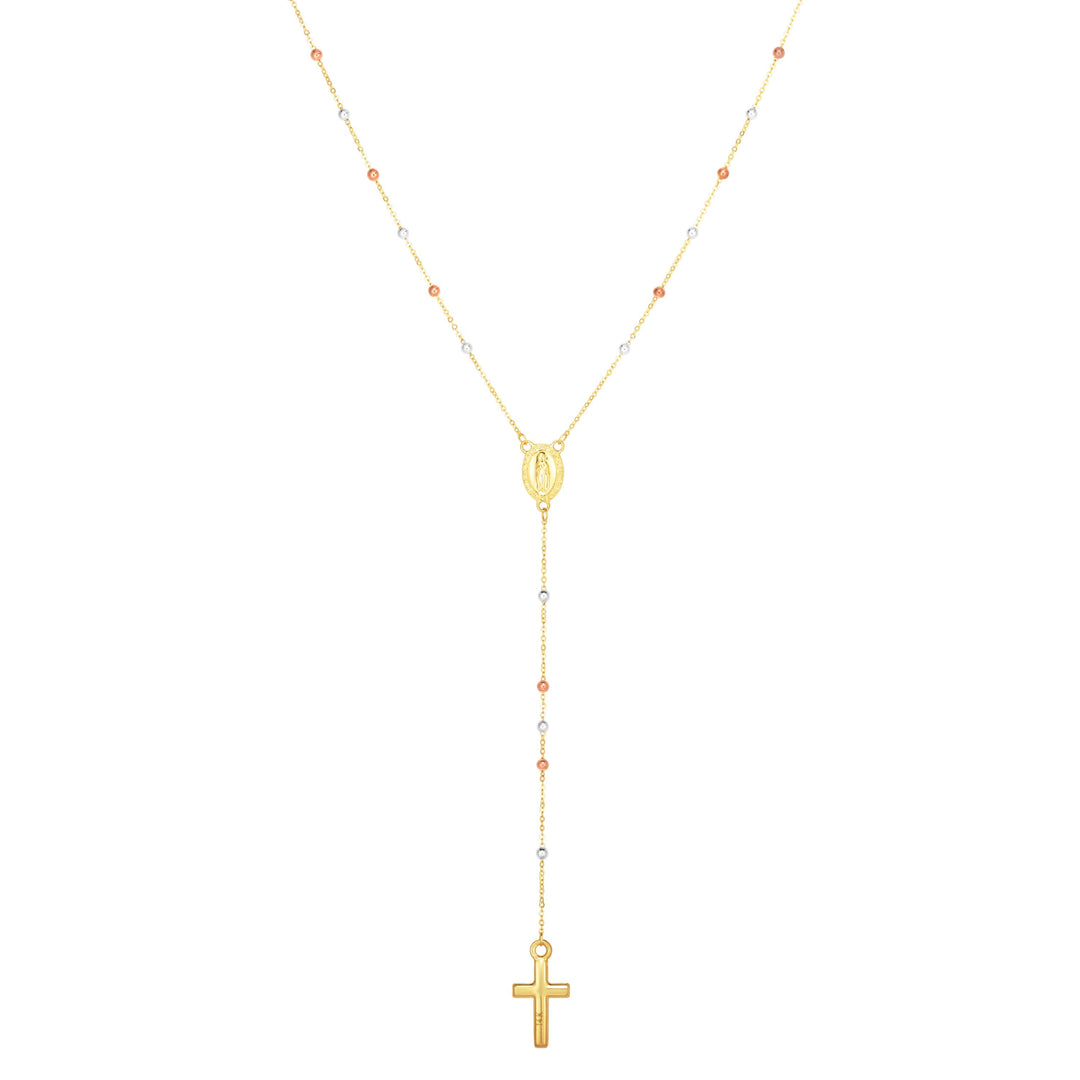 14K Tri-color Gold Rosary Inspired Necklace
