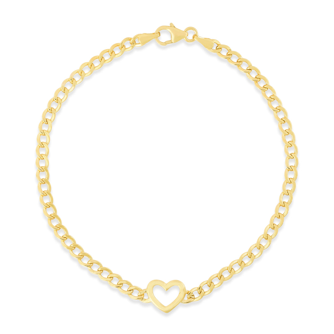 14K Heart Curb Bracelet