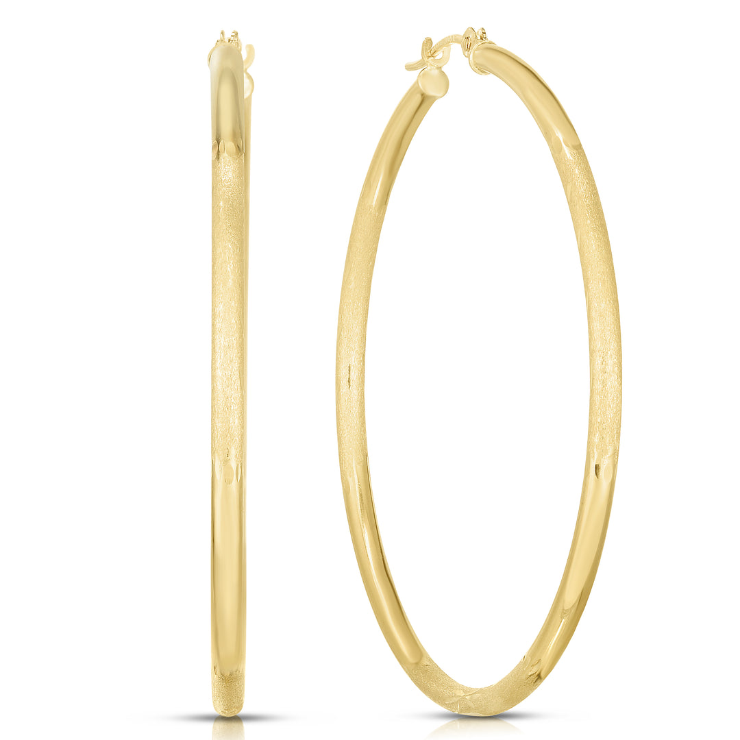 14K Yellow Gold 2mm Diamond Cut & Polished Design Hoop Earring