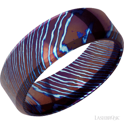 8 mm wide High Bevel Titanium Damascus band.