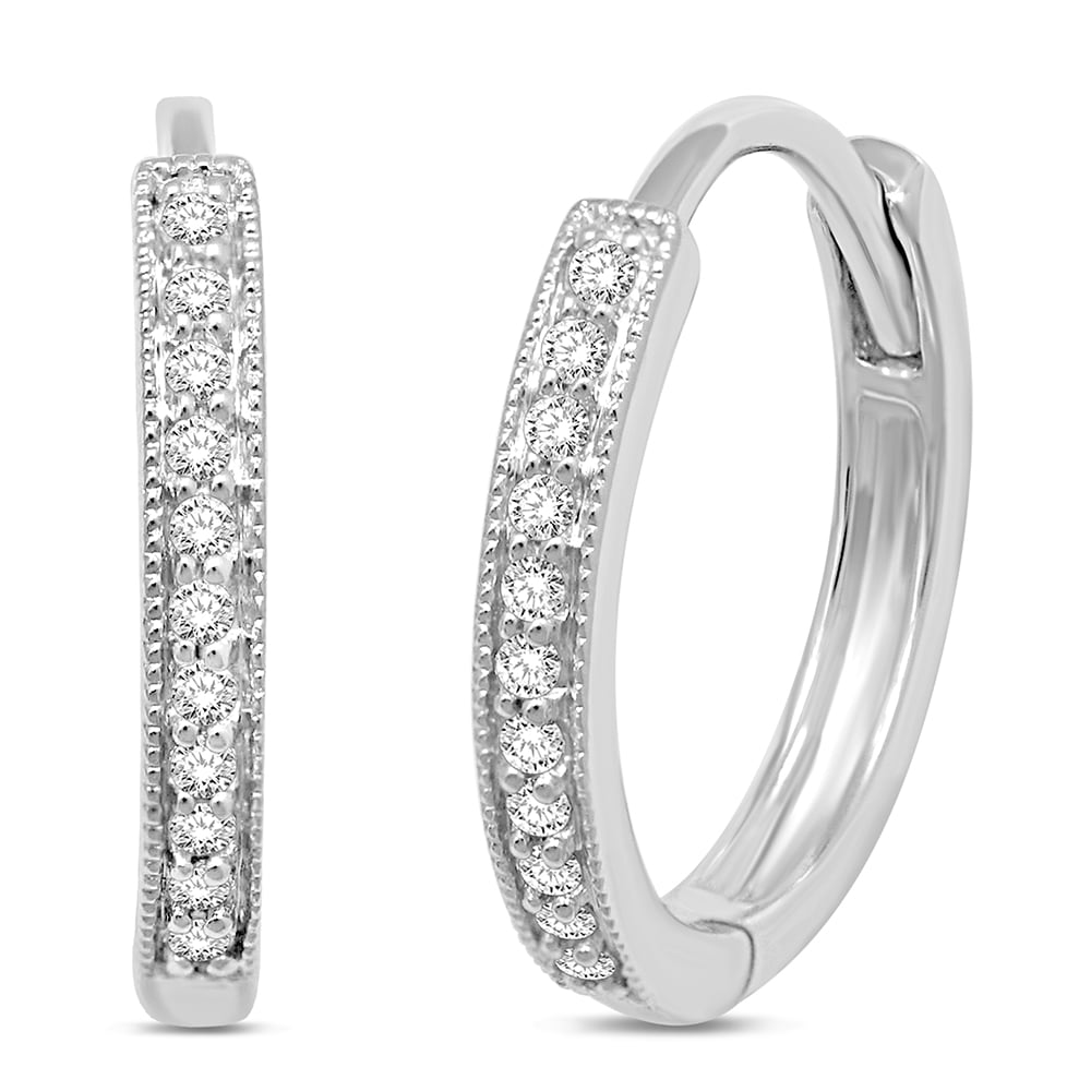 14K White Gold  1/8 Ct.Tw.Diamond Stackable Earrings