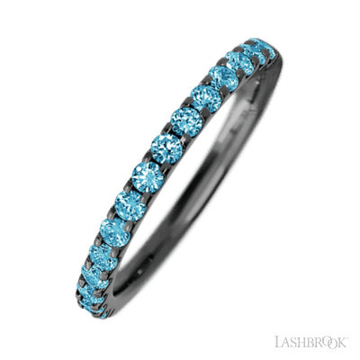 Zirconium band with 15 Round Lab Blue Diamond having TCW-.45