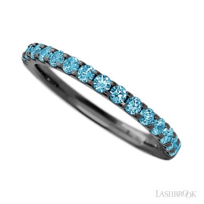 Zirconium band with 15 Round Lab Blue Diamond having TCW-.45